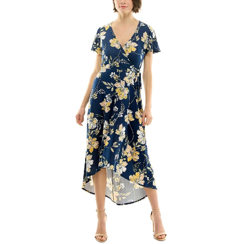 BCX Womens Floral Print Jersey Fit & Flare Dress