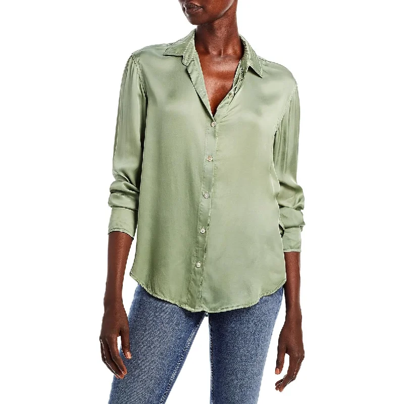 Bella Dahl Womens Side Slit Collared Button-Down Top