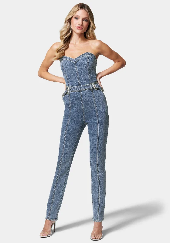 Belted Sweetheart Denim Jumpsuit