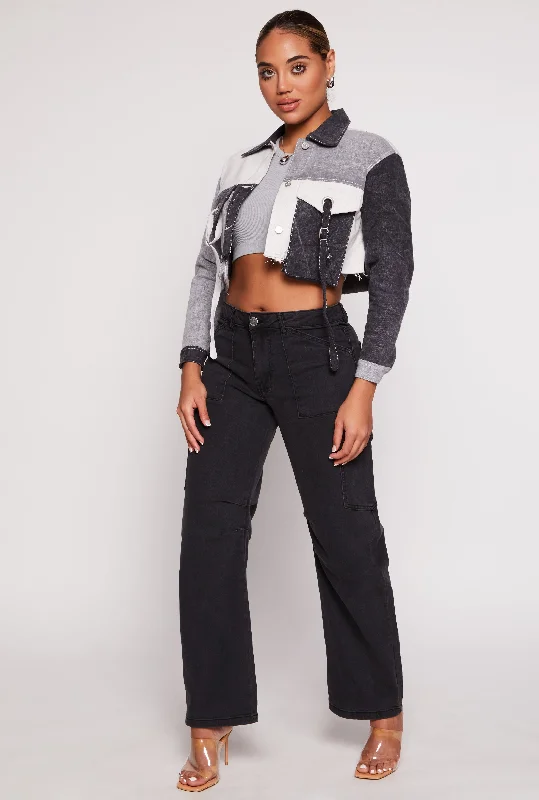 Almost Famous Whiskered Wide Leg Cargo Jeans