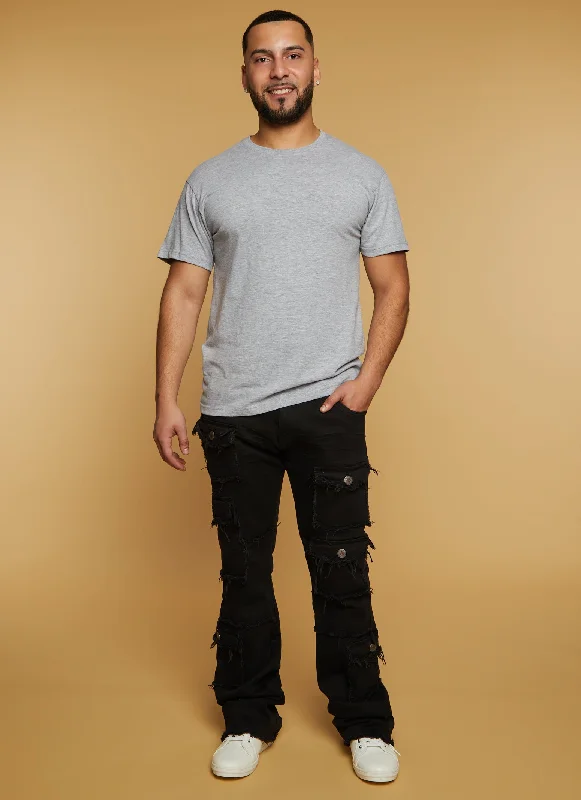 Mens Frayed Hem Cargo Pocket Jeans