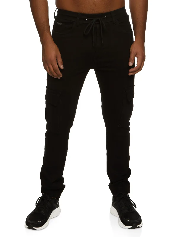 Mens Solid Drawstring Cargo Jeans