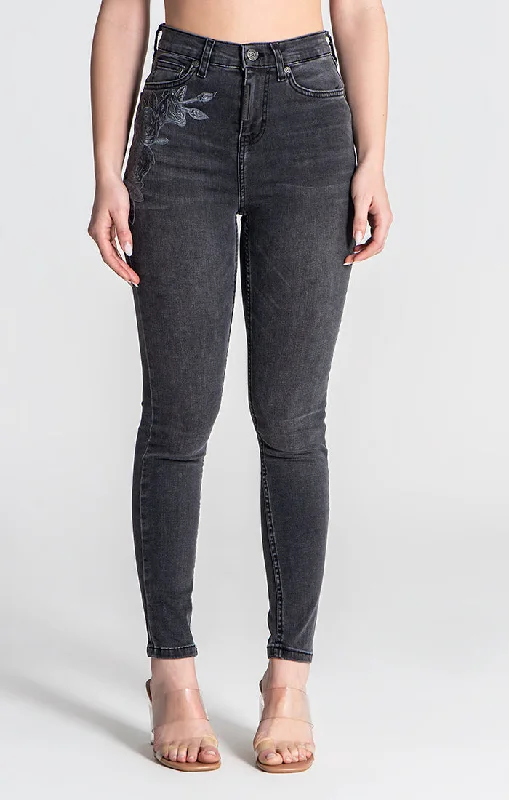 Black Rose Patch Jeans