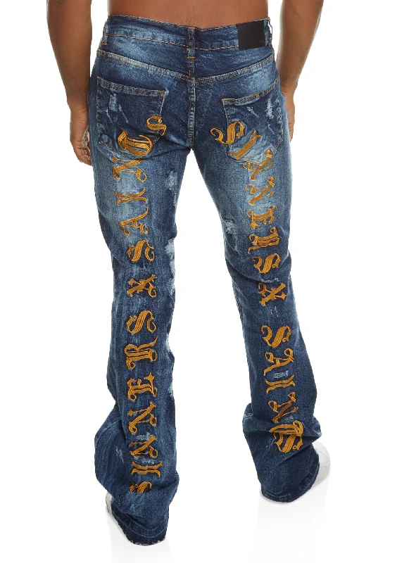 Mens Sinners X Saints Acid Wash Jeans