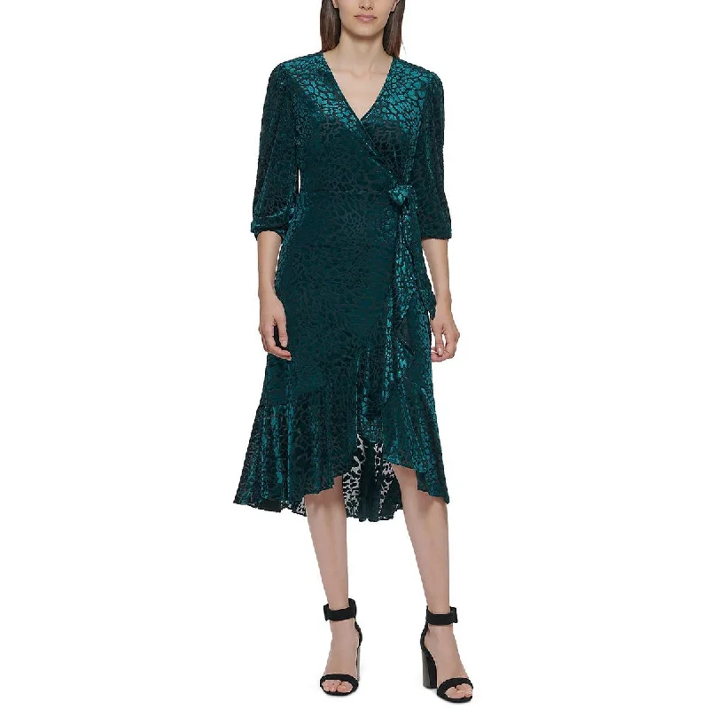 Calvin Klein Womens Burnout Velvet Wrap Dress