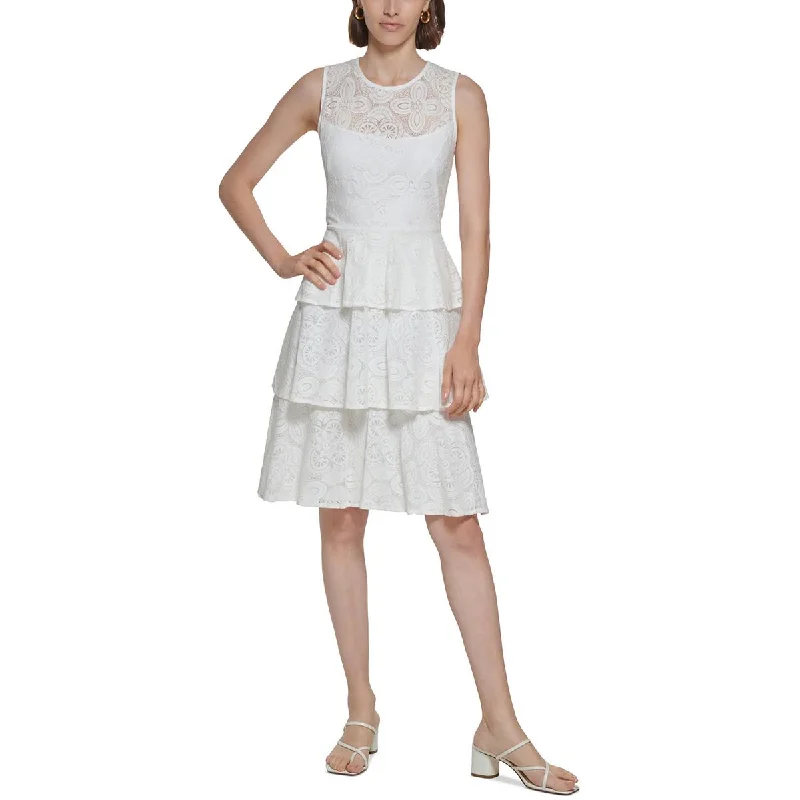 Calvin Klein Womens Tiered Short Fit & Flare Dress