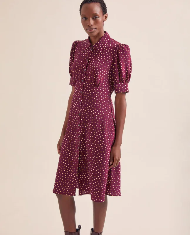 Cefinn Ivy Burgundy Gold Polka Dot Tea Dress