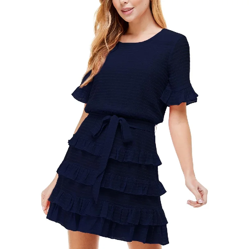 City Studios Womens Juniors Tiered Ruffled Fit & Flare Dress