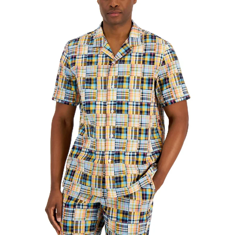 Club Room Mens Patch Plaid Button-Down Shirt