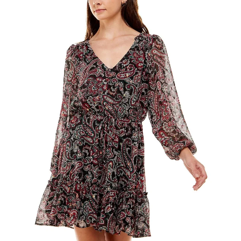 Crystal Doll Womens Juniors Paisley Above Knee Fit & Flare Dress