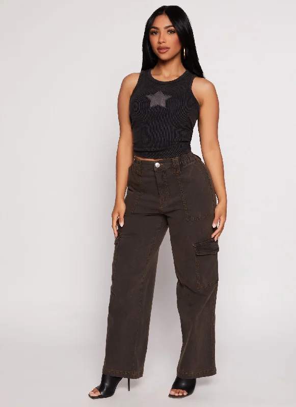 Almost Famous Vintage Wash Wide Leg Cargo Jeans