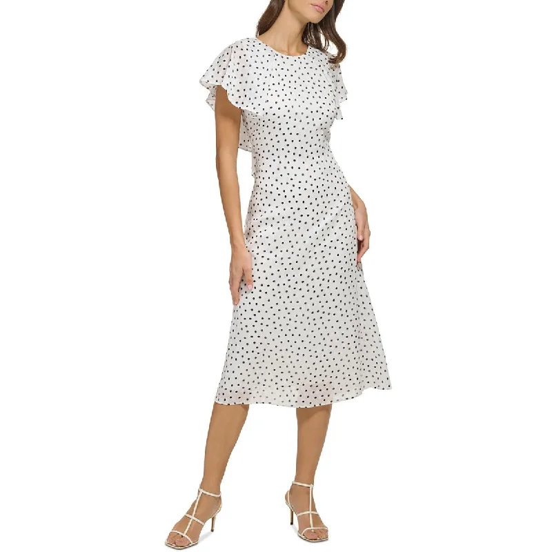 DKNY Womens Polka Dot Knee-Length Fit & Flare Dress