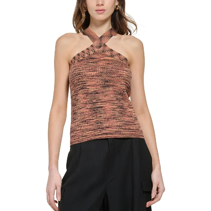 DKNY Womens Ribbed Cotton Halter Top