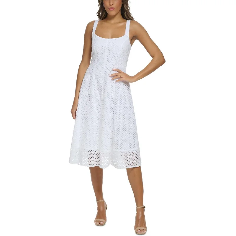 Donna Morgan Womens Eyelet Cotton Fit & Flare Dress