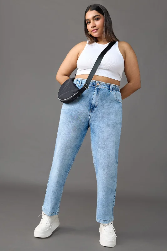 Elasticated Light Blue Mom Jeans