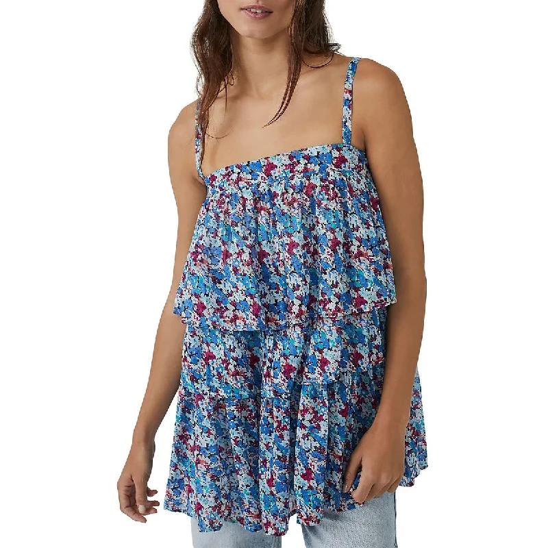 women's top cashmere -Free People Womens Tiered Floral Print Tunic Top