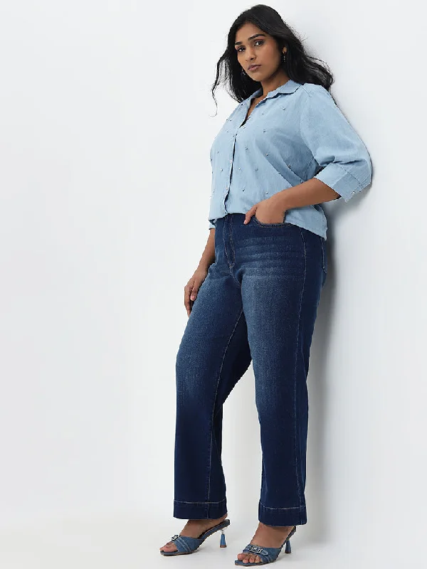 Gia Dark Blue Faded Straight - Fit High - Rise Jeans