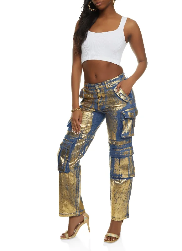 Daisy Foil Screen Cargo Jeans