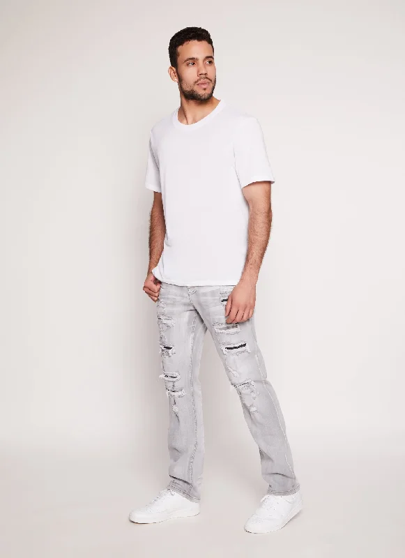 Mens Acid Wash Patch and Repair Skinny Leg Jeans