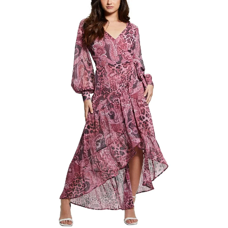 Guess Womens Metallic Paisley Wrap Dress