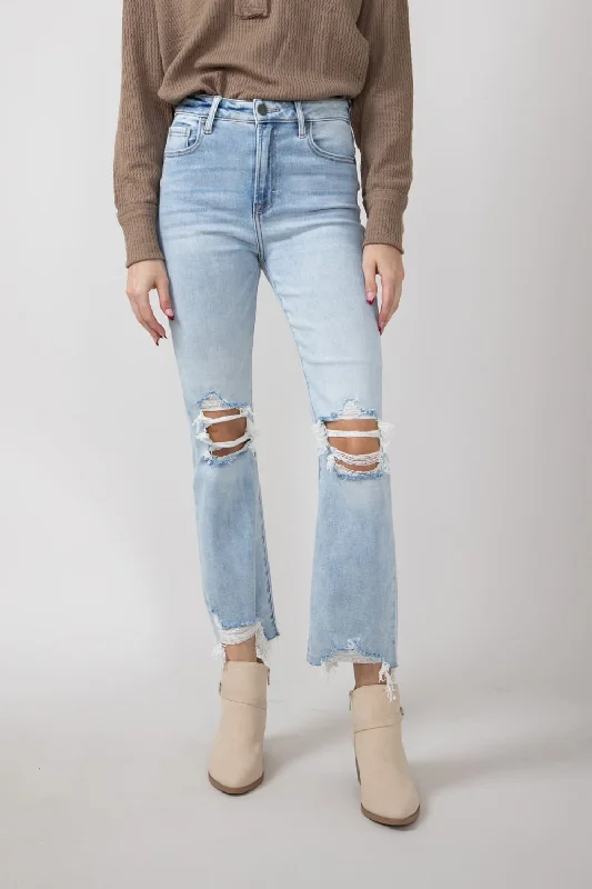 Hidden Happi Distressed Knee Crop Flare Jeans for Women | HD3128C-M