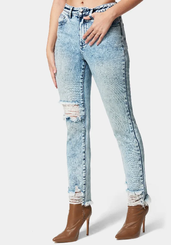 High Waist Distressed Straight Leg Jeans