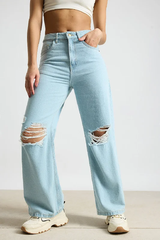 Aqua Haze Distressed High-Rise Jeans