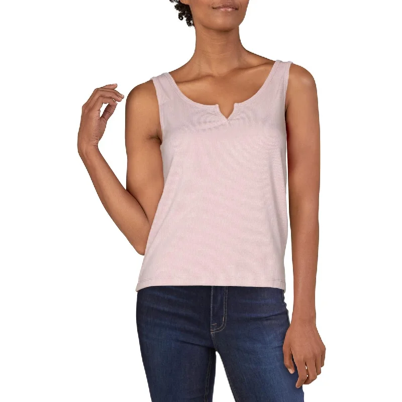 women's top winter -Hippie Rose Womens Juniors Ribbed Notched Neck Tank Top