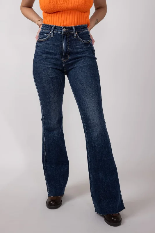 Judy Blue High Rise Contrast Dark Wash Flare Jeans for Women | 88882REG