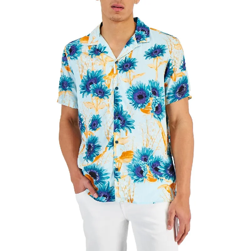 INC Mens Floral Short Sleeves Button-Down Shirt