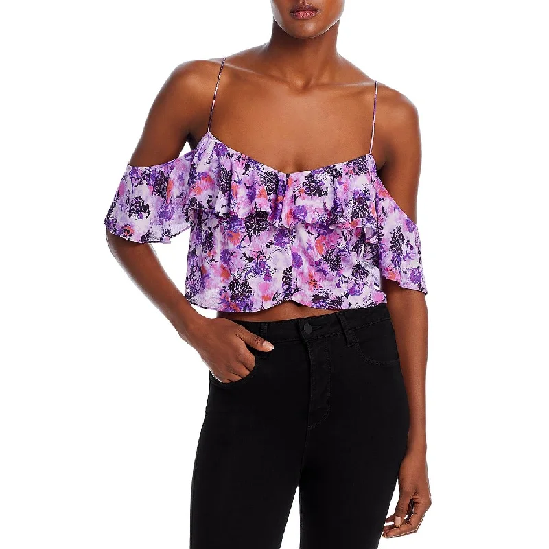 IRO Womens Floral Print Cold Shoulder Cropped