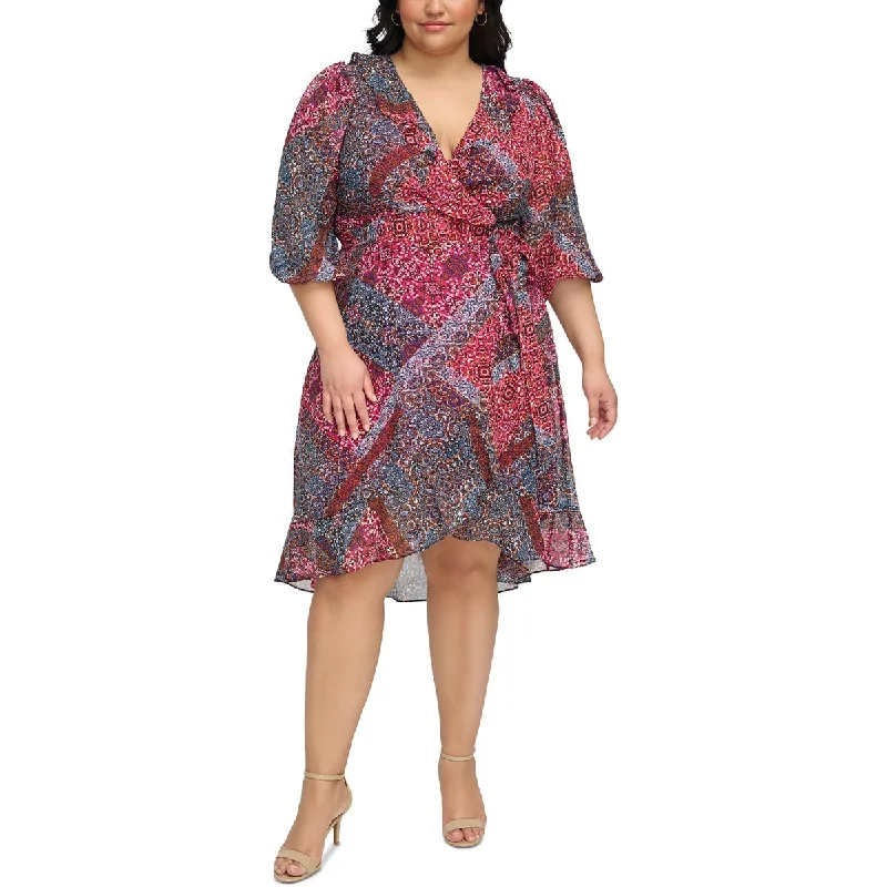 Jessica Howard Womens Printed Knee-Length Wrap Dress