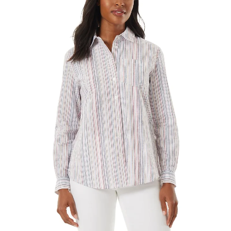 women's top loungewear -Jones New York Womens Linen Blend Collared Button-Down Top