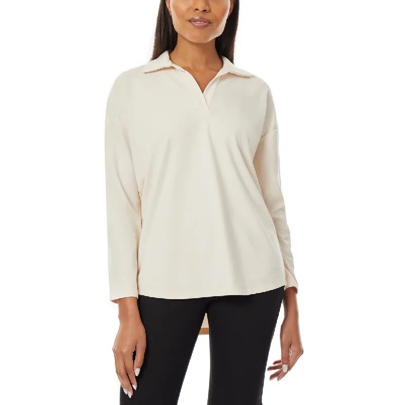 Jones New York Womens Long Sleeve Banded Collar Polo Top