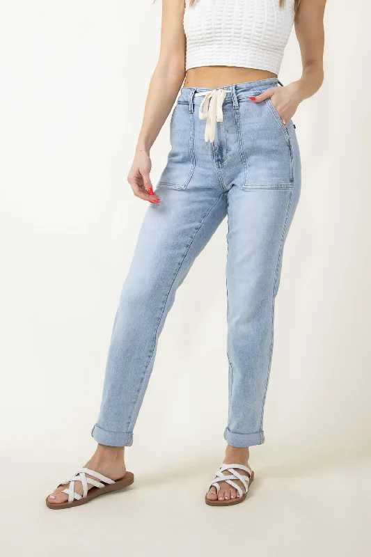 Judy Blue High Rise Vintage Double Cuff Drawstring Cuffed Denim Jogger for Women | 88691REG