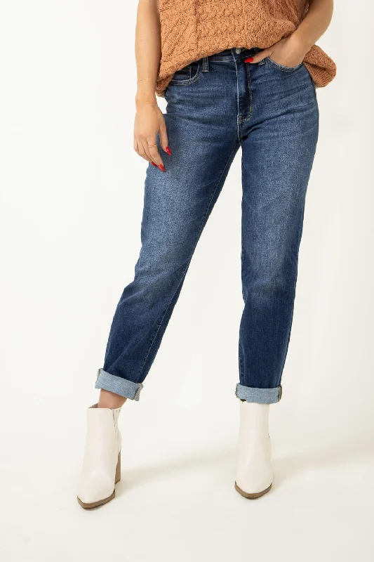 Judy Blue Mid Rise Cuffed Boyfriend Jeans for Women | 82368REG