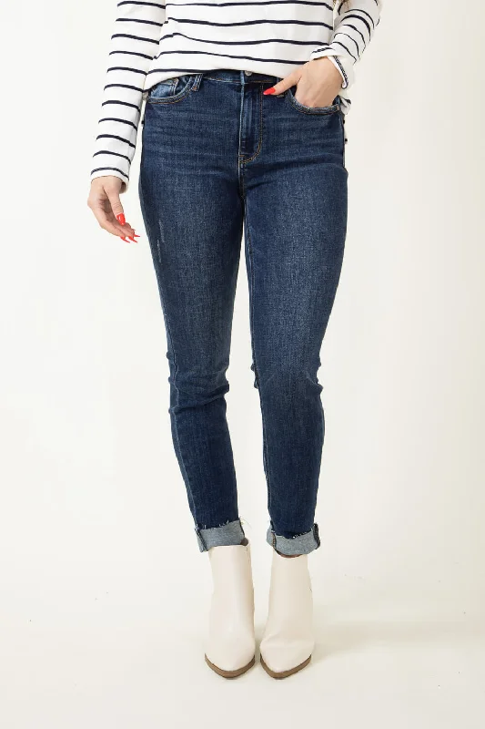 Judy Blue Mid Rise Vintage Raw Hem Skinny Jeans for Women | 82527-DK