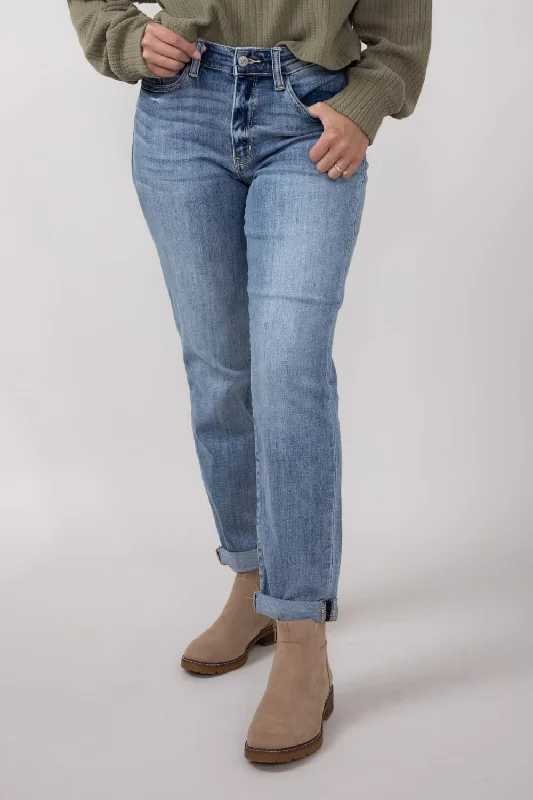 Judy Blue Mid Rise Light Wash Boyfriend Jeans for Women | 82335REG