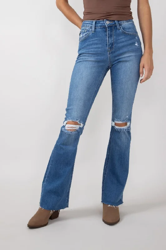 KanCan High Rise Distressed Knee Bootcut Jeans for Women | KC20013M