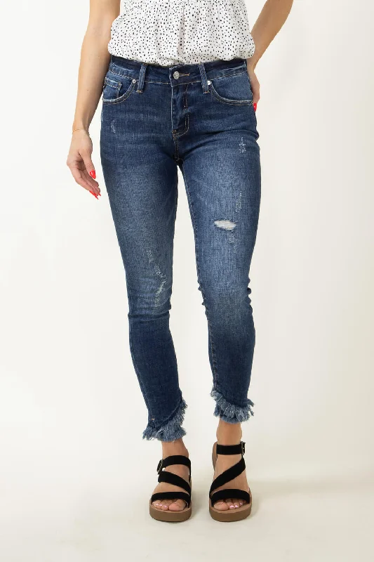 KanCan Nala Mid Rise Double Fray Ankle Skinny Jeans for Women | KC6204D