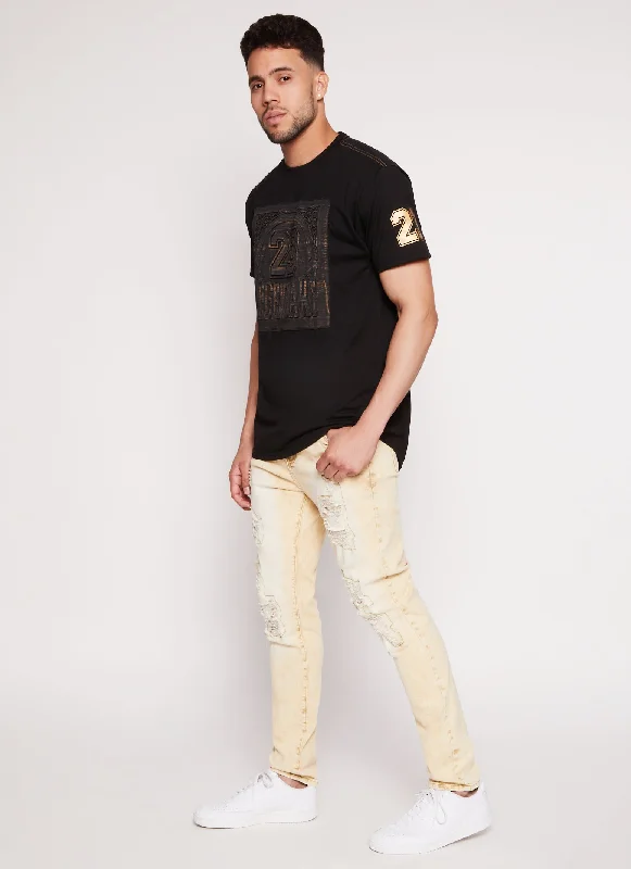 Mens Acid Wash Distressed Skinny Leg Jeans