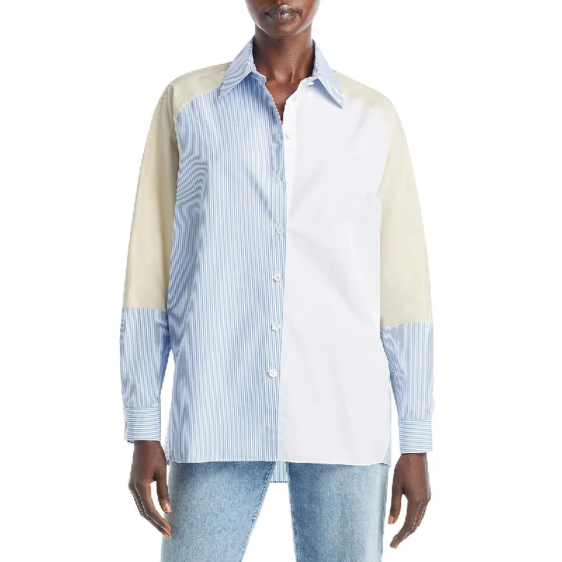 women's top for travel -Lafayette 148 New York Womens Cotton Button-Down Top