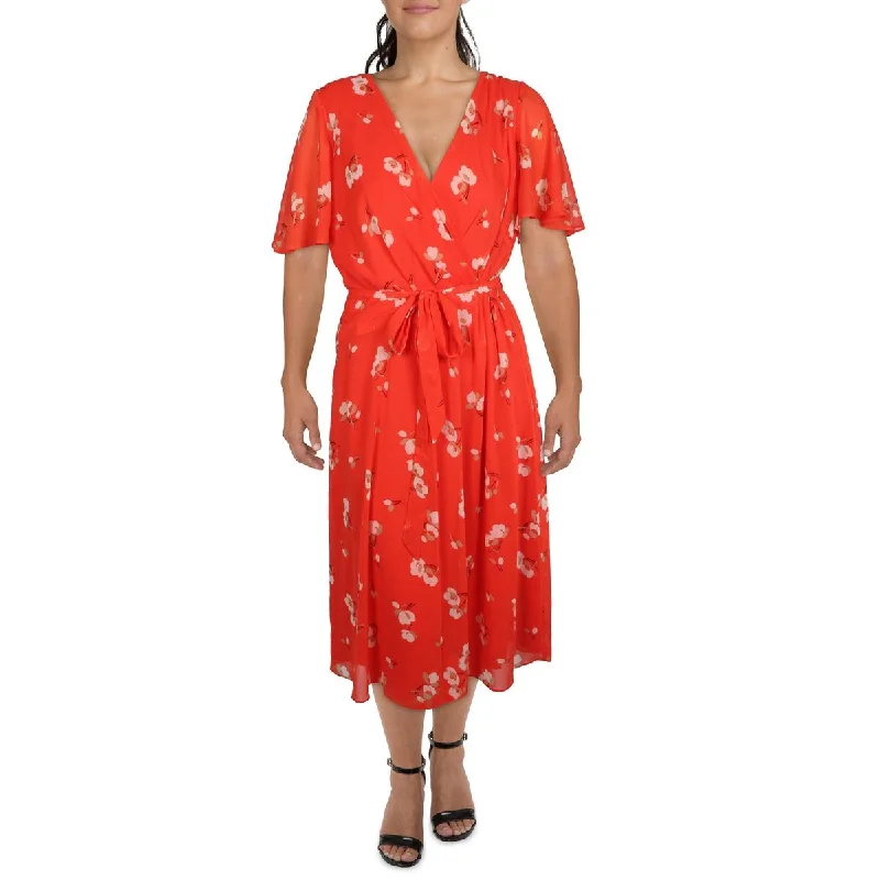 Lauren Ralph Lauren Womens Chiffon Floral Print Wrap Dress