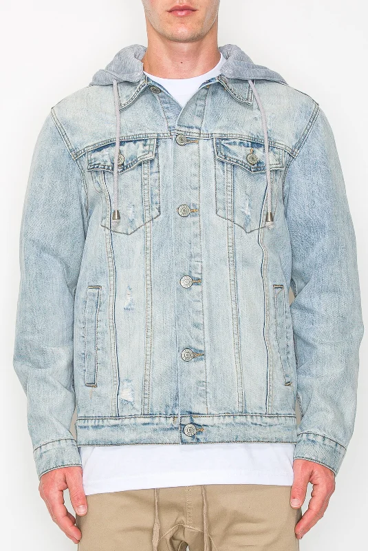 Layered Hooded Denim Jacket