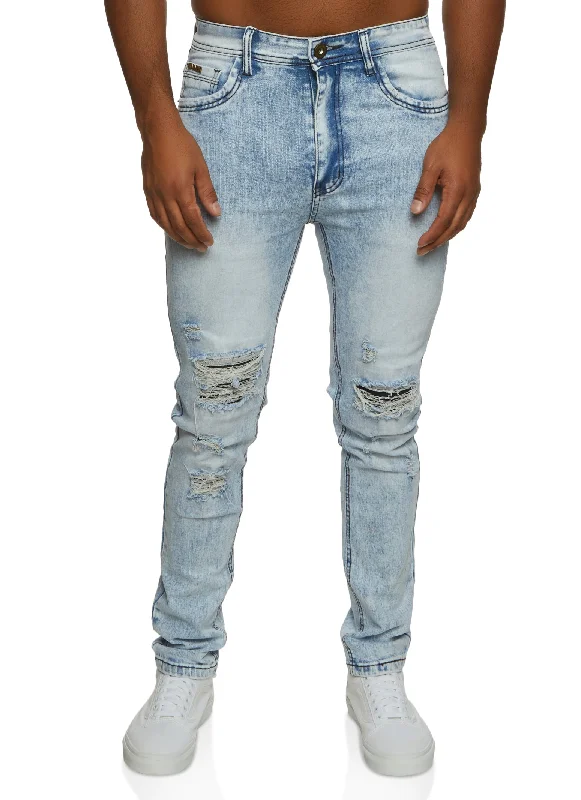 Mens Acid Wash Distressed Skinny Jeans