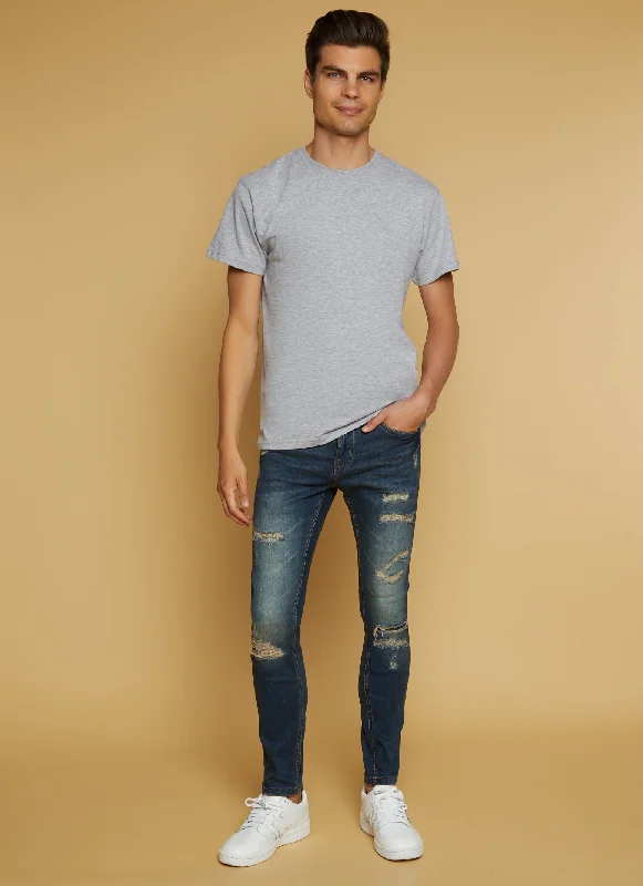 Mens Acid Wash Patch and Repair Skinny Jeans