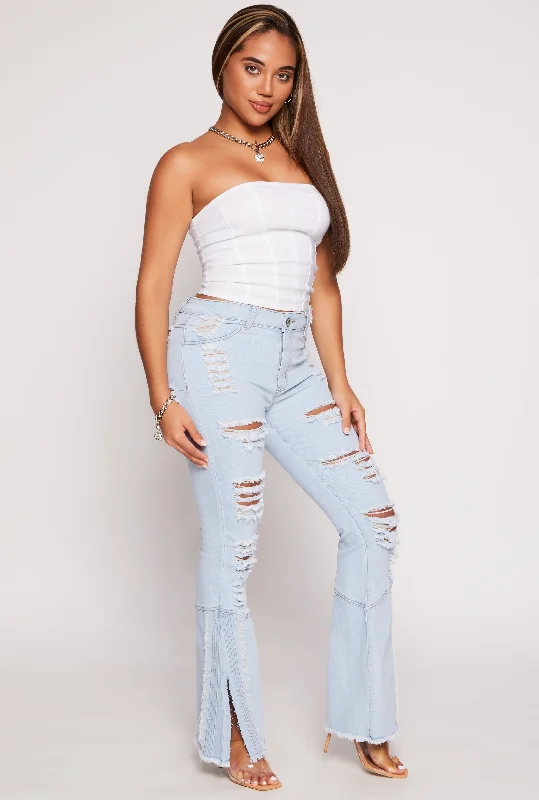 Ripped High Waisted Flare Jeans