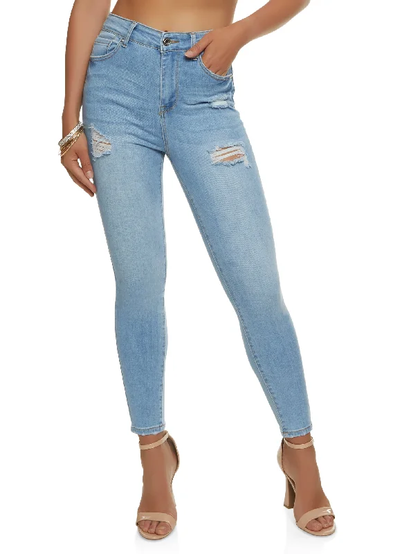 WAX Basic Distressed High Waist Skinny Jeans