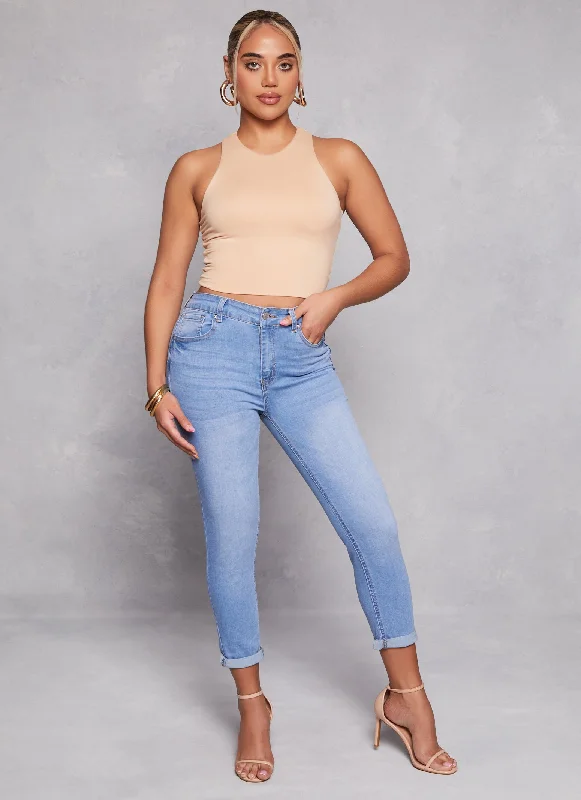 WAX High Waist Rolled Cuff Denim Jeans