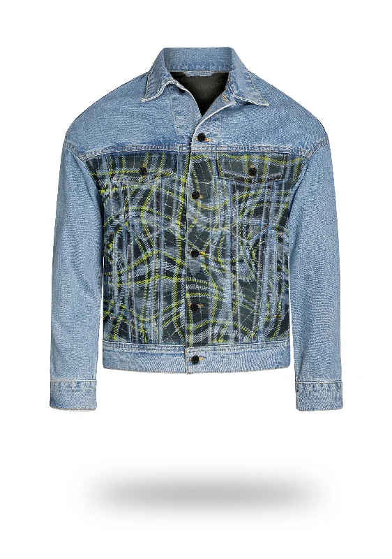 Limited Edition Acid Plaid Vintage Wash Denim Jacket - Shorter